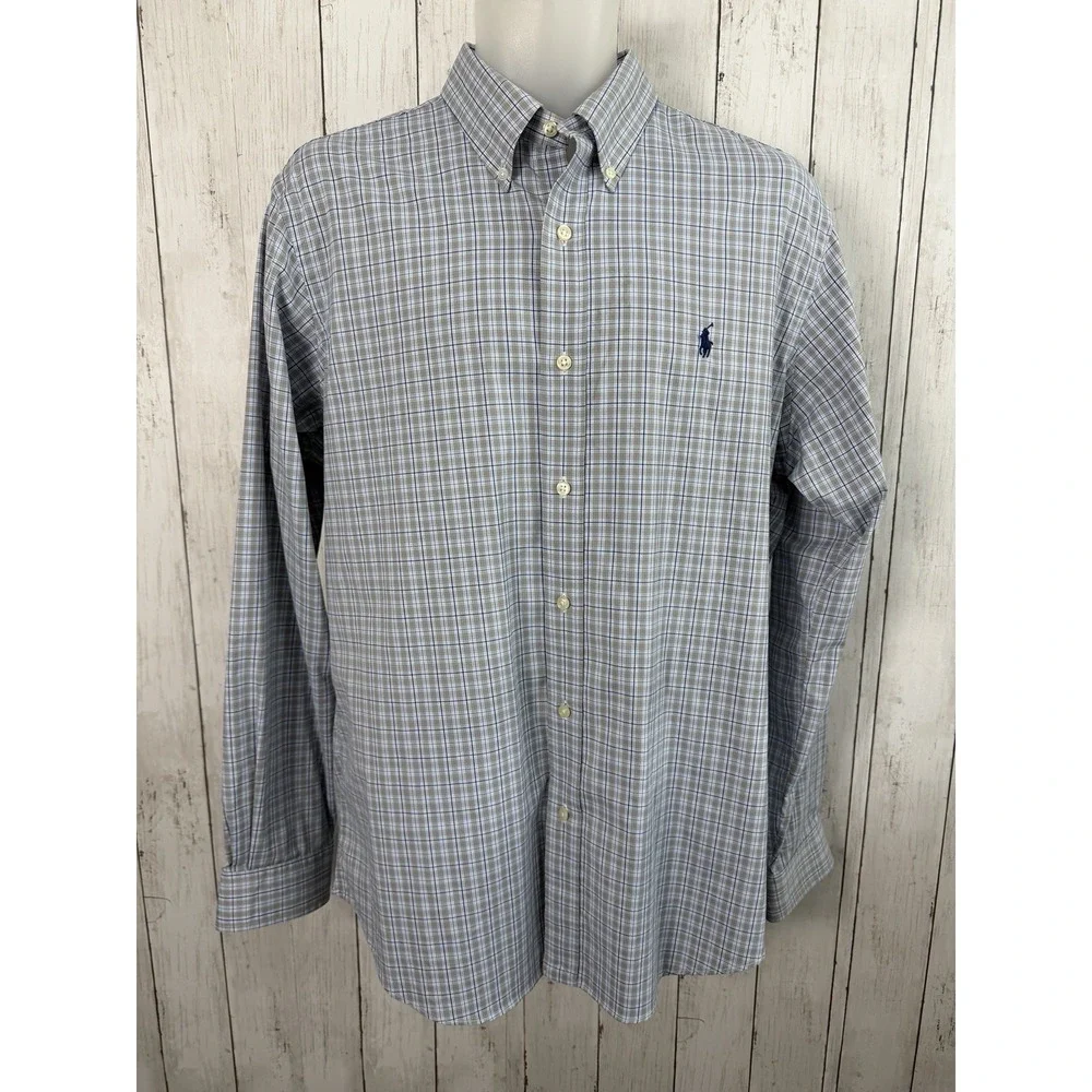 Men's Performance Ralph Lauren Polo Plaid Button Down  Shirt Classic Fit Size L